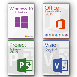 Microsoft Windows 10 Professional + Microsoft Visio 2019 Professional + Microsoft Project 2019 Professional + Microsoft Office 2019 Professional Plus License for 3 devices