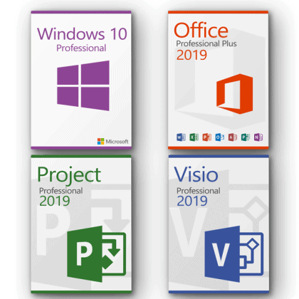 Microsoft Windows 10 Professional + Microsoft Visio 2019 Professional + Microsoft Project 2019 Professional + Microsoft Office 2019 Professional Plus License for 3 devices