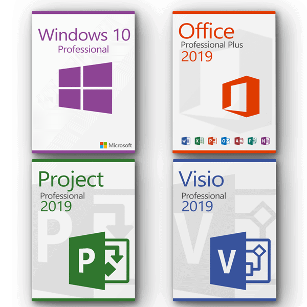 Microsoft Windows 10 Professional + Microsoft Visio 2019 Professional + Microsoft Project 2019 Professional + Microsoft Office 2019 Professional Plus License for 3 devices